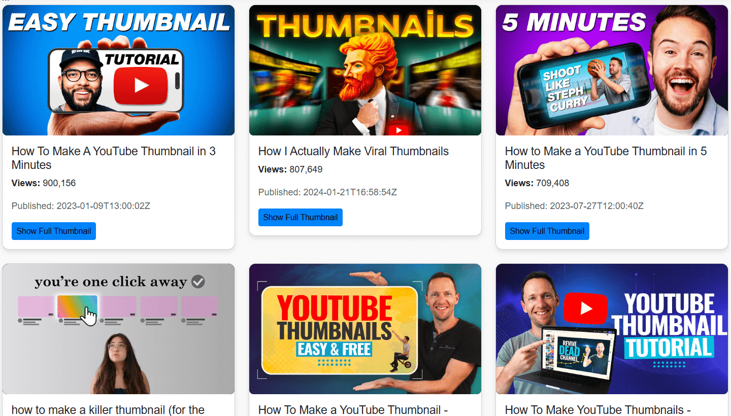 Youtube Top Six Thumbnails (via Search Query)