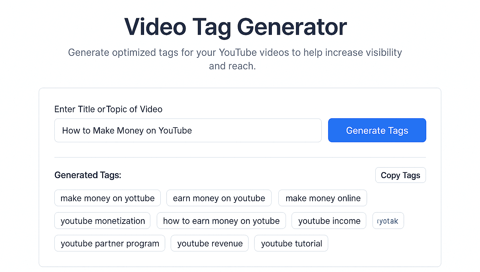 Free YouTube Tag Generator